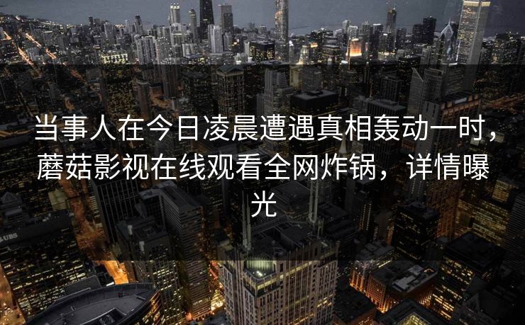 当事人在今日凌晨遭遇真相轰动一时，蘑菇影视在线观看全网炸锅，详情曝光